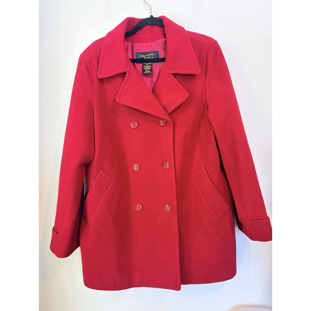 Vintage‎ Fabio 100% Wool Peacoat Double Breasted Red Womans XL Pockets Old Money